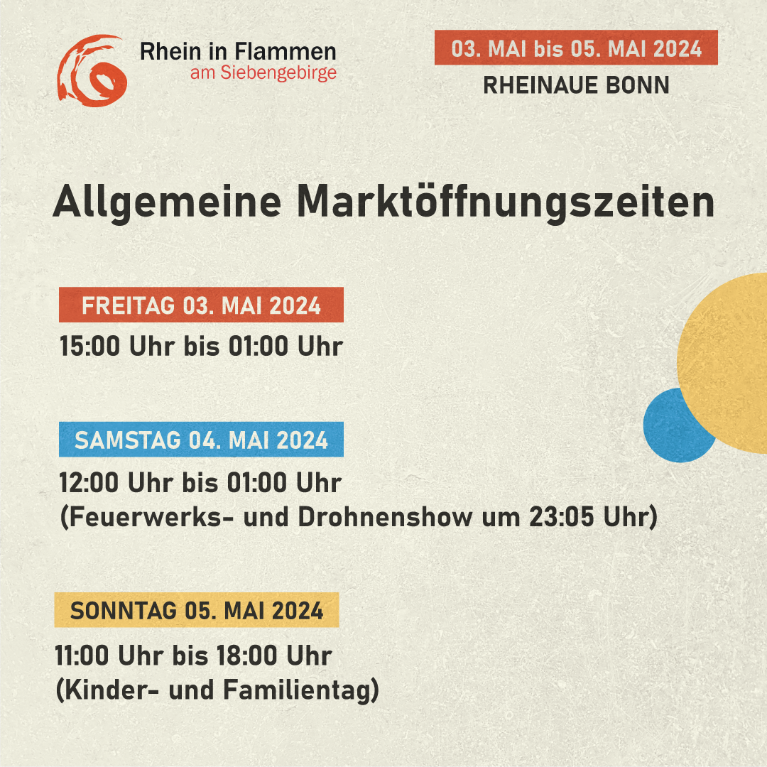 Die Marktöffnungszeiten für Rhein in Flammen 2024